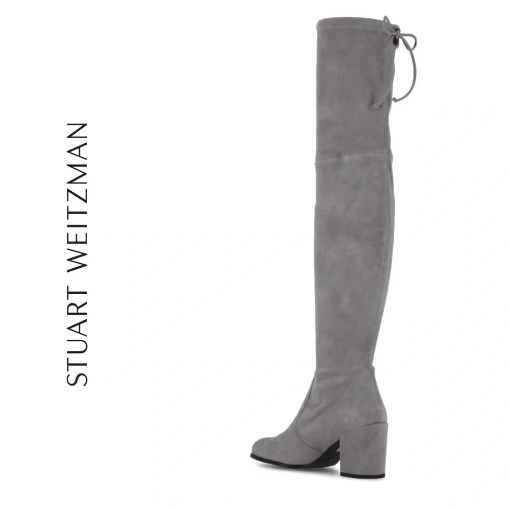 Stuart Weitzman Tieland Over the Knee Tall Flannel Grey Gray Suede Stretch Boots